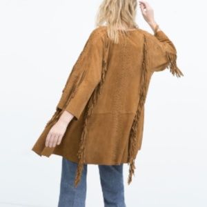 Zara Long Fringed Suede Jacket